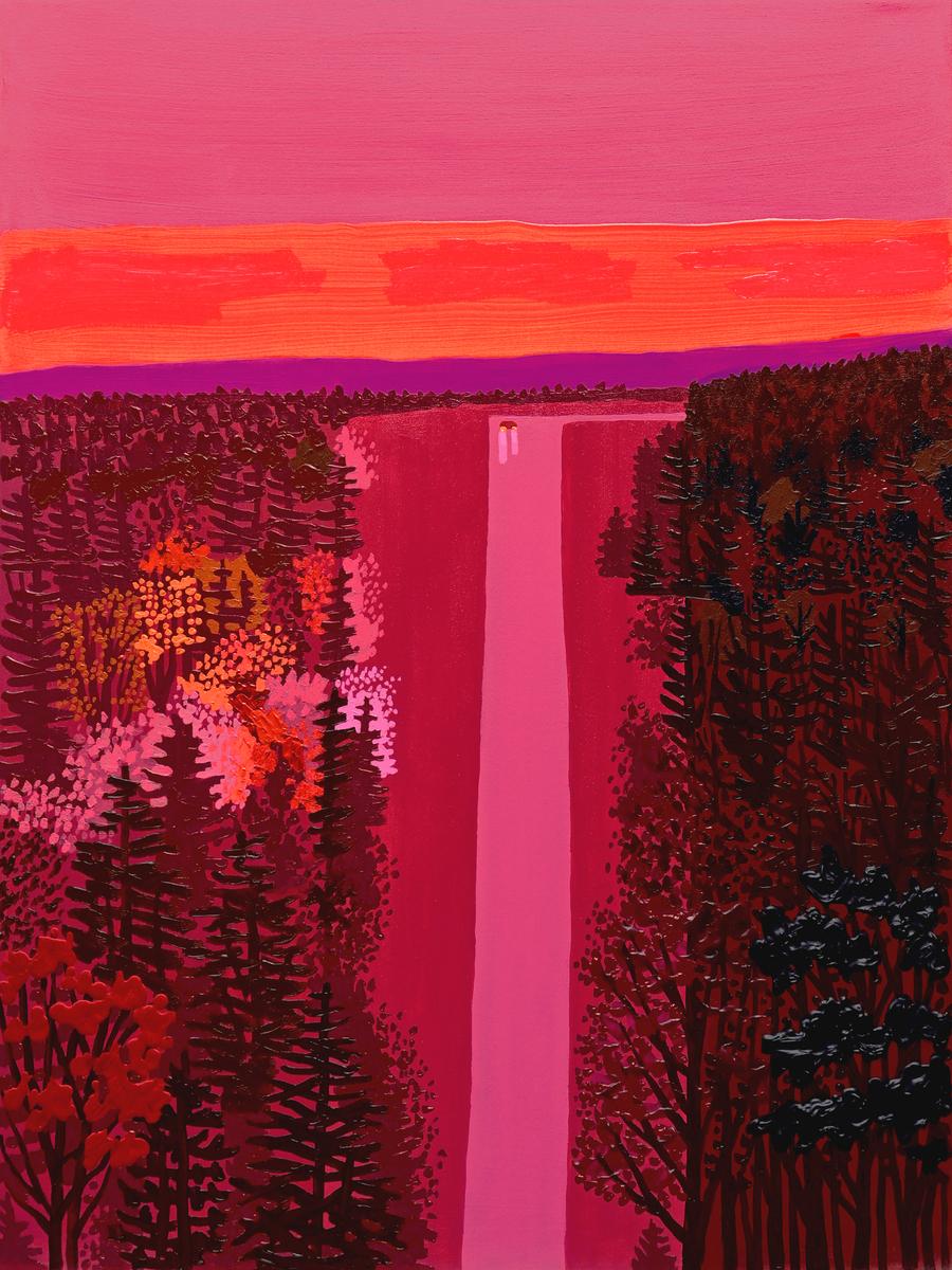 Driving down a corduroy road, weeds standing shoulder-high